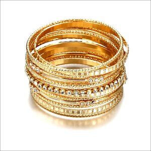 Chunky Bangle Bracelet Stack Set Alloy Gold Plated Punk Jewelry